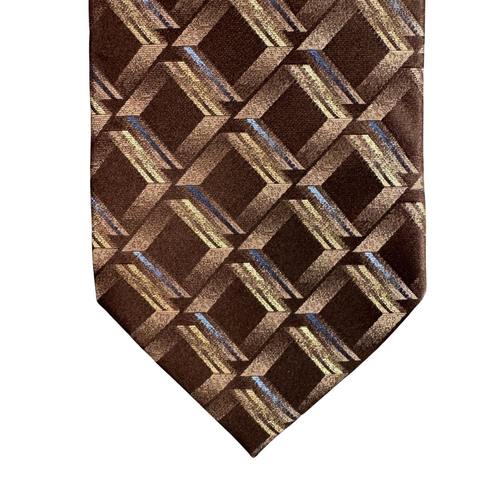 Pierre Cardin Mens Brown Geometric Square Silk Necktie WPL 13185